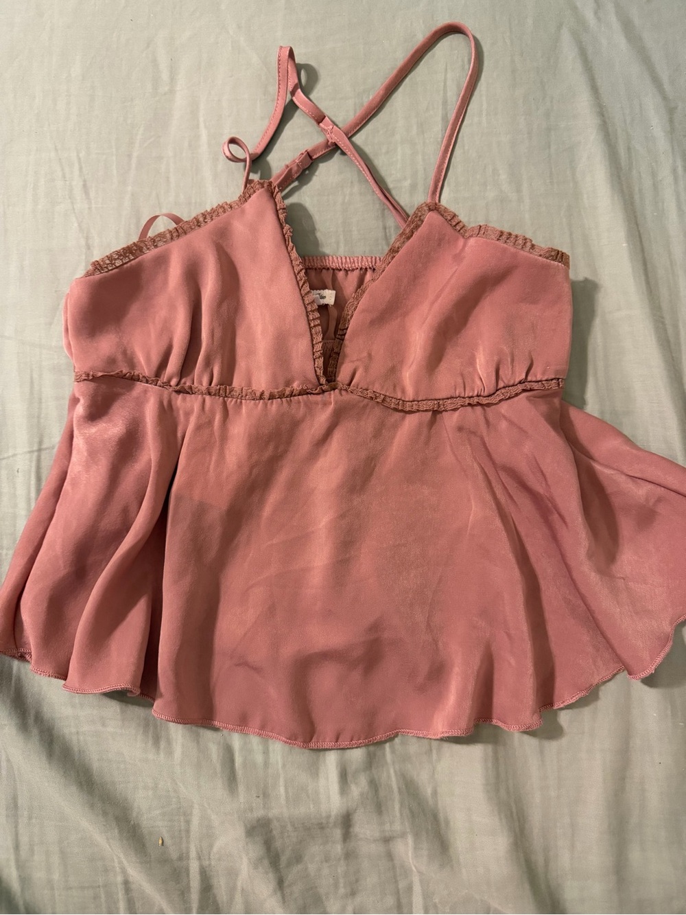 NEW!! Women's Kimchi Blue Mauve Spaghetti Strap V-Neck Peplum Top Size S